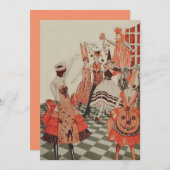 アールデコハローウィンパーティブラックキャットカボチャ 招待状 (正面/裏面)