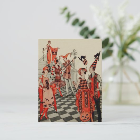 アールデコハローウィンパーティブラックキャットフクロウこうもり ポストカード (スタンド正面)