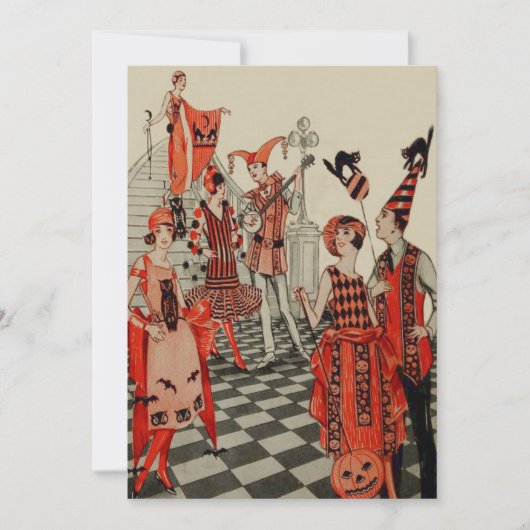 アールデコハローウィンパーティブラックキャットフクロウこうもり 招待状 (正面)