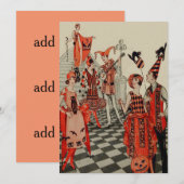 アールデコハローウィンパーティブラックキャットフクロウこうもり 招待状 (正面/裏面)