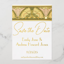 アールデコバタフライカラリリー日付を保存 箔招待状