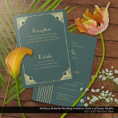 アールデコバタフライグリーンと金ゴールド結婚ズ 招待状