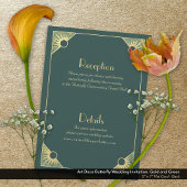 アールデコバタフライグリーンと金ゴールド結婚ズ 招待状