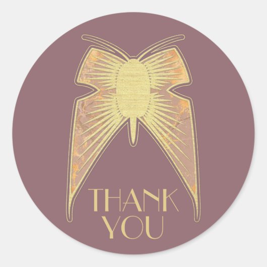 アールデコバタフライピンク金ゴールド「ありがとう」 ラウンドシール (正面)