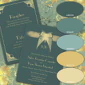 アールデコバタフライモノグラムグリーン結婚金ゴールド 招待状