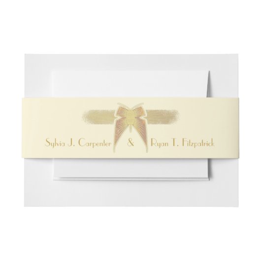 アールデコバタフライモノグラムゴールデン結婚ズ 招待状ベリーバンド (正面例)