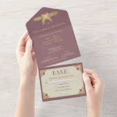 アールデコバタフライモノグラムピンク結婚金ゴールド オールインワン招待状 (貼ってはがせる)