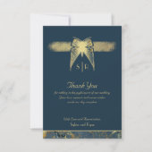 アールデコバタフライモノグラムフォトブルー金ゴールドフラット サンキューカード (正面)
