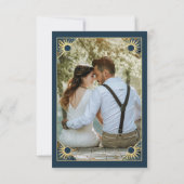 アールデコバタフライモノグラムフォトブルー金ゴールドフラット サンキューカード (裏面)