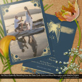 アールデコバタフライモノグラムフォトブルー金ゴールド セーブザデート