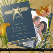 アールデコバタフライモノグラムフォトブルー金ゴールド セーブザデート