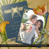 アールデコバタフライモノグラムフォトブルー金ゴールド セーブザデート