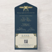 アールデコバタフライモノグラムブルー結婚金ゴールド オールインワン招待状 (内側)