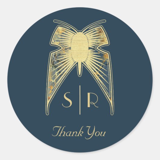 アールデコバタフライモノグラム「ありがとう」 ラウンドシール (正面)