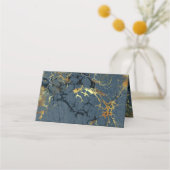 アールデコバタフ結婚ィーのアンティーク金ゴールドブルーテント プレイスカード (裏面)