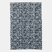 アールデコバラスクエアスタイル化フローラネイビーブルー キッチンタオル (縦)