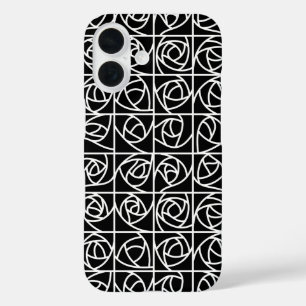 アールデコバラスクエアスタイル化フローラ白黒 iPhone 16ケース