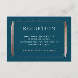 アールデコバラ縁ど金ゴールドティール（緑がかった色）ウェディングレセプション エンクロージャーカード