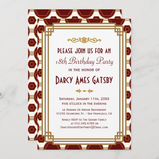 アールデコバースデーパーティ招待状 招待状 (正面/裏面)