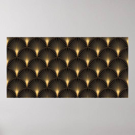 アールデコパターンシームレスな黒と金ゴールドの背景 ポスター (正面)