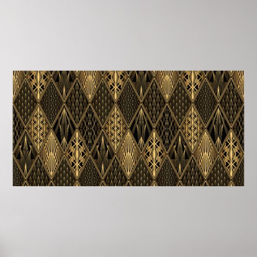 アールデコパターンシームレスな黒と金ゴールドの背景 ポスター (正面)