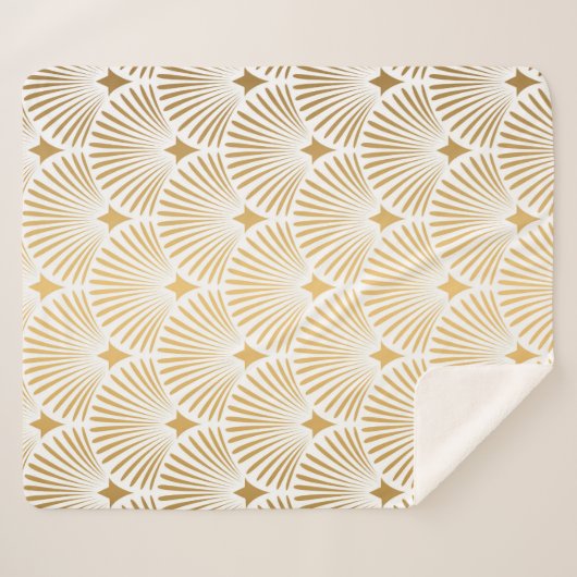 アールデコパターン白と金ゴールドのシームレスな背景 シェルパブランケット (正面(横))