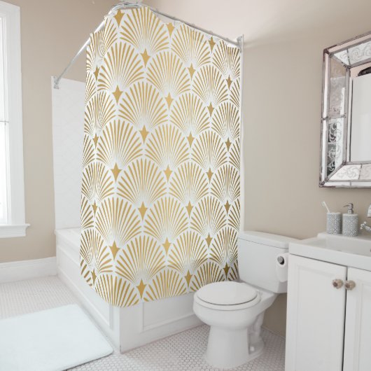 アールデコパターン白と金ゴールドのシームレスな背景 シャワーカーテン (インサイチュ)