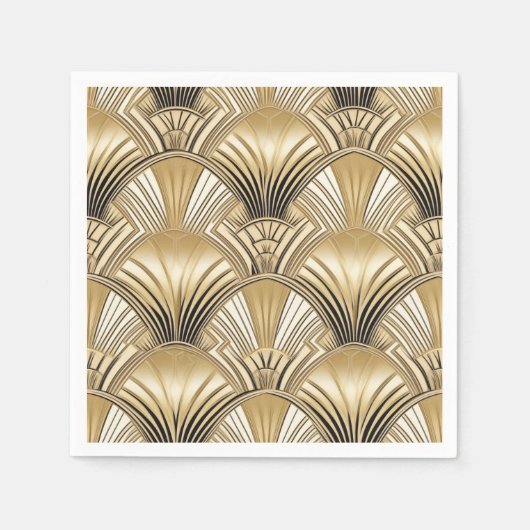 アールデコパターン金ゴールドアイボリー スタンダードカクテルナプキン (正面)
