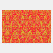 アールデコパターン01 – デコ金ゴールド2 on Carmine Red ラッピングペーパーシート (正面)