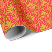 アールデコパターン01 – デコ金ゴールド2 on Carmine Red ラッピングペーパー (ロールコーナー)