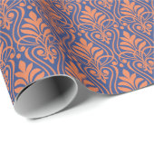 アールデコパターン01 – プロシアンブルーのオレンジ ラッピングペーパー (ロールコーナー)