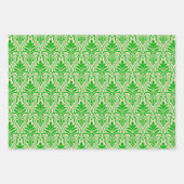 アールデコパターン01 – 濃いライムグリーン付きオフホワイト ラッピングペーパーシート (正面2)