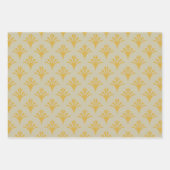 アールデコパターン02 – オフ – 白のデコ金ゴールド ラッピングペーパーシート (正面2)