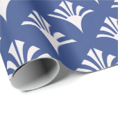 アールデコパターン02 – プロシアンブルー上の白 ラッピングペーパー (ロールコーナー)