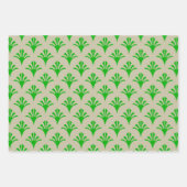 アールデコパターン02 – 濃いライムグリーン付きオフホワイト ラッピングペーパーシート (正面2)