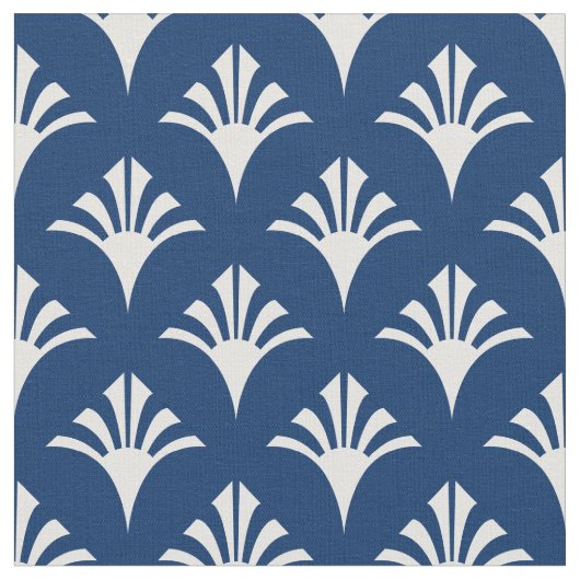 アールデコパターン02 - Dark Azure上の白 ファブリック (クローズアップ)