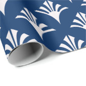 アールデコパターン02 - Dark Azure上の白 ラッピングペーパー (ロールコーナー)