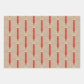 アールデコパターン03 – オフホワイトのペルシャ赤 ラッピングペーパーシート (正面)