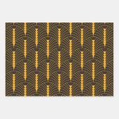 アールデコパターン03 – 鮮やかなガンボージオンデコブラック ラッピングペーパーシート (正面)