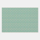 アールデコパターン09 -ティール（緑がかった色）オン白抜 ラッピングペーパーシート (正面3)