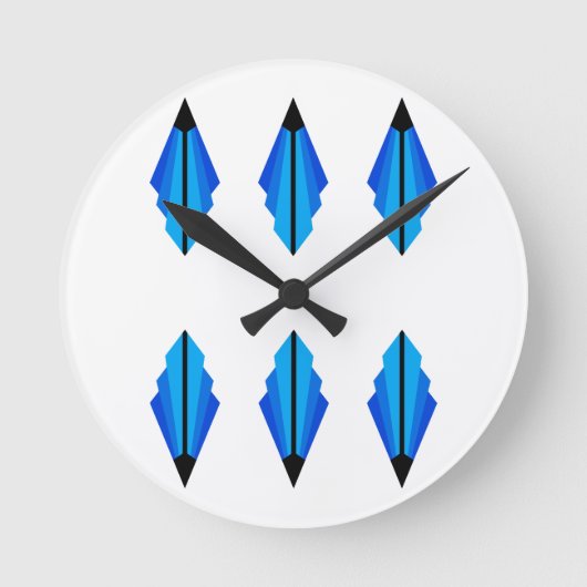 アールデコパターン3 （青） ラウンド壁時計 (正面)