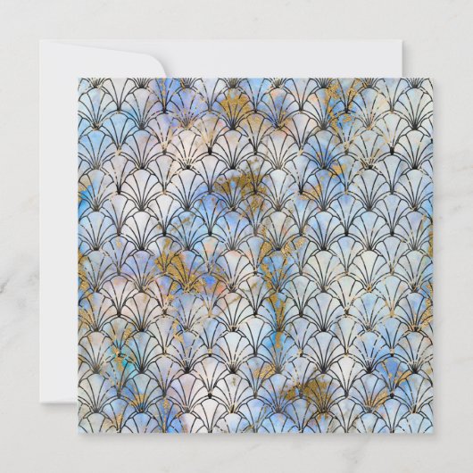 アールデコパターン(の模様が)あるブルー結婚式招待状 招待状 (裏面)