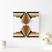 アールデコパターン（オレンジと黄褐色） スクエア壁時計 (ホーム)