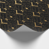 アールデコパターン。シームレスな黒と金ゴールド背景 ラッピングペーパー (角)