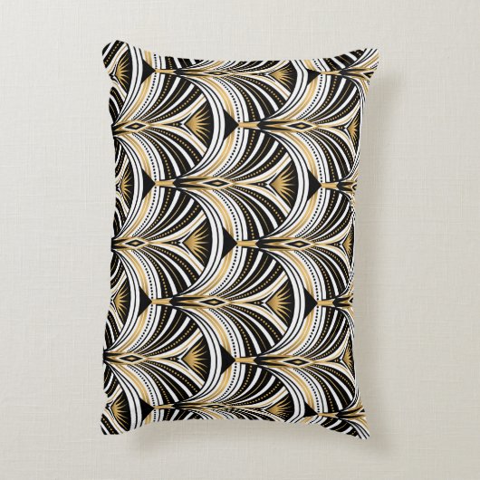 アールデコパターン。ヴィンテージ金ゴールド白黒背景 アクセントクッション (裏面(縦))