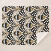 アールデコパターン。ヴィンテージ金ゴールド白黒背景 シェルパブランケット (正面(横))