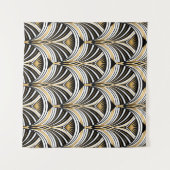 アールデコパターン。ヴィンテージ金ゴールド白黒背景 タペストリー (正面(横))