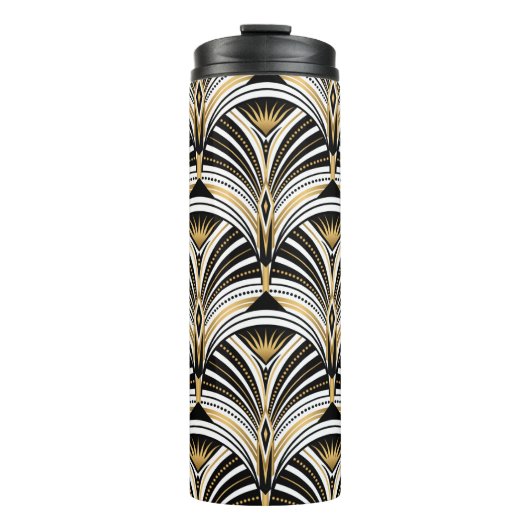 アールデコパターン。ヴィンテージ金ゴールド白黒背景 タンブラー (正面)