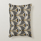 アールデコパターン。ヴィンテージ金ゴールド白黒 アクセントクッション (正面(垂直))