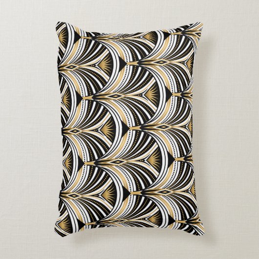 アールデコパターン。ヴィンテージ金ゴールド白黒 アクセントクッション (正面(垂直))